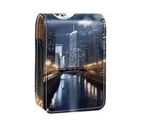 Custodia per rossetto,organizer per rossetto in pelle lucidalabbra con specchio,mini borsa porta rossetto,architettura città caduta luna