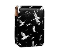 Custodia per rossetto,organizer per rossetto in pelle lucidalabbra con specchio,mini borsa porta rossetto,uccelli sagome bianche nere