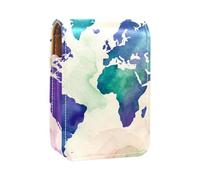 Custodia per rossetto,organizer per rossetto in pelle lucidalabbra con specchio,mini borsa porta rossetto,mappa del mondo dell'acquerello