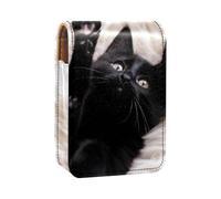 Custodia per rossetto,organizer per rossetto in pelle lucidalabbra con specchio,mini borsa porta rossetto,gattino gatto nero