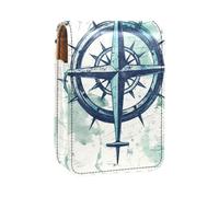 Custodia per rossetto,organizer per rossetto in pelle lucidalabbra con specchio,mini borsa porta rossetto,mappa del mondo della bussola dell'ancora marina