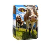 Custodia per rossetto,organizer per rossetto in pelle lucidalabbra con specchio,mini borsa porta rossetto,mucca di montagna del cielo blu
