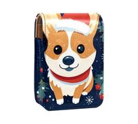 Custodia per rossetto,organizer per rossetto in pelle lucidalabbra con specchio,mini borsa porta rossetto,Cappello Del Cane Con Il Natale