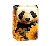 Custodia per rossetto,organizer per rossetto in pelle lucidalabbra con specchio,mini borsa porta rossetto,Modello di arte del girasole dell'orso panda animale