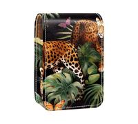 Custodia per rossetto,organizer per rossetto in pelle lucidalabbra con specchio,mini borsa porta rossetto,foglie di palma tropicale farfalla leopardo