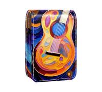 Custodia per rossetto,organizer per rossetto in pelle lucidalabbra con specchio,mini borsa porta rossetto,la musica di arte astratta nota la chitarra