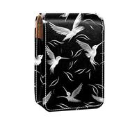 Custodia per rossetto,organizer per rossetto in pelle lucidalabbra con specchio,mini borsa porta rossetto,uccelli sagome bianche nere