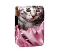 Custodia per rossetto,organizer per rossetto in pelle lucidalabbra con specchio,mini borsa porta rossetto,Ritratto di gattino gatto