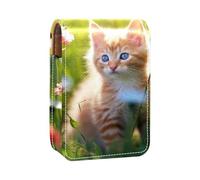 Custodia per rossetto,organizer per rossetto in pelle lucidalabbra con specchio,mini borsa porta rossetto,Erba del fiore del gattino sveglio