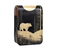 Custodia per rossetto,organizer per rossetto in pelle lucidalabbra con specchio,mini borsa porta rossetto,Albero della foresta della luna dell'orso