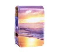 Custodia per rossetto,organizer per rossetto in pelle lucidalabbra con specchio,mini borsa porta rossetto,Modello viola del paesaggio del cielo della spiaggia