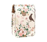 Custodia per rossetto,organizer per rossetto in pelle lucidalabbra con specchio,mini borsa porta rossetto,torta e uccellino rosa