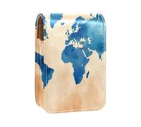 Custodia per rossetto,organizer per rossetto in pelle lucidalabbra con specchio,mini borsa porta rossetto,Mappa del mondo retrò blu