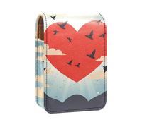 Custodia per rossetto,organizer per rossetto in pelle lucidalabbra con specchio,mini borsa porta rossetto,uccelli che volano intorno al cuore