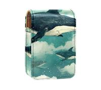 Custodia per rossetto,organizer per rossetto in pelle lucidalabbra con specchio,mini borsa porta rossetto,Modello di arte animale balena acquerello