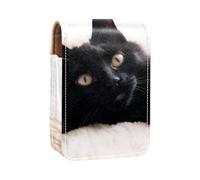 Custodia per rossetto,organizer per rossetto in pelle lucidalabbra con specchio,mini borsa porta rossetto,gattino gatto nero