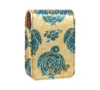 Custodia per rossetto,organizer per rossetto in pelle lucidalabbra con specchio,mini borsa porta rossetto,Stile etnico Tartaruga di mare dorata
