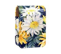 Custodia per rossetto,organizer per rossetto in pelle lucidalabbra con specchio,mini borsa porta rossetto,Fiore Acquerello Margherita Girasole