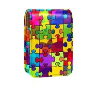 Custodia per rossetto,organizer per rossetto in pelle lucidalabbra con specchio,mini borsa porta rossetto,Puzzle arcobaleno colorato