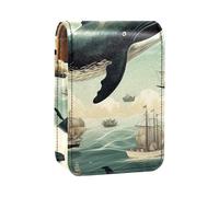 Custodia per rossetto,organizer per rossetto in pelle lucidalabbra con specchio,mini borsa porta rossetto,Modello di arte animale balena acquerello