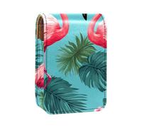 Custodia per rossetto,organizer per rossetto in pelle lucidalabbra con specchio,mini borsa porta rossetto,Il fenicottero lascia lo stile hawaiano tropicale