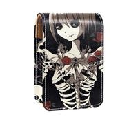 Custodia per rossetto,organizer per rossetto in pelle lucidalabbra con specchio,mini borsa porta rossetto,Illustrazione astratta dell'arte dello scheletro del cranio