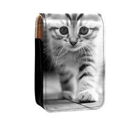 Custodia per rossetto,organizer per rossetto in pelle lucidalabbra con specchio,mini borsa porta rossetto,Gattino del ritratto del gatto