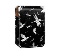 Custodia per rossetto,organizer per rossetto in pelle lucidalabbra con specchio,mini borsa porta rossetto,uccelli sagome bianche nere