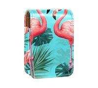 Custodia per rossetto,organizer per rossetto in pelle lucidalabbra con specchio,mini borsa porta rossetto,Il fenicottero lascia lo stile hawaiano tropicale