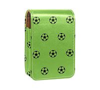 Custodia per rossetto per sport all'aperto, modello calcio, verde, portatile, con specchio, mini borsa per il trucco da donna, contiene fino a 3 rossetti, Multicolore, 9.5x2x7 cm/3.7x0.8x2.7 in