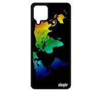 Custodia per Samsung Galaxy A12 in silicone con mappa del mondo, design mobile terra originale, motivo: globo Paese Atlante, colore: Arancione