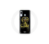 Custodia per Samsung Galaxy A30 Logo Cobra Kai Giallo Sfondo Nero Poster Serie