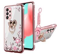 Custodia per Samsung Galaxy A53, A53 5G, custodia da donna con cristalli glitterati, farfalla, cuore floreale, morbida custodia protettiva in TPU con cinturino per Samsung A53 5g (oro rosa)