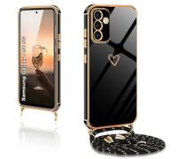 Custodia per Samsung Galaxy A56, con nastro, 5G, catena Love Design Galvanico, in silicone antiurto, cordino, per appendere la fotocamera, nero