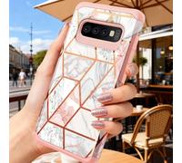 Custodia per Samsung Galaxy S10 con glitter effetto marmo 2 in 1 design | Slim Fit 2 in 1 Hard PC Morbido Silicone Ibrido Antiurto Anti Graffio Bumper Copertura Protettiva 6.1 pollici 2019, Oro Rosa