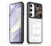 Custodia per Samsung Galaxy S24, con pellicola protettiva, protezione fotocamera S24, sottile, trasparente, rigida, antiurto, per Samsung S24, 5G, colore nero