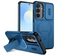 custodia per Samsung Galaxy S24 Plus/S25 Plus con ring stand magnetico, cover militare antiurto con protezione fotocamera scorrevole compatible with MagSafe ricarica wireless blu