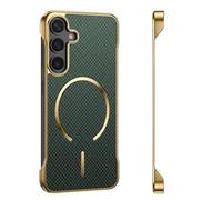 Custodia per Samsung Galaxy S24 Plus, senza cornice, compatibile con Mag-Safe Magnet Wireless [sensazione originale senza bordo] Slim Carbon Fiber Texture Custodia protettiva antiurto (verde)