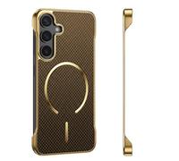 Custodia per Samsung Galaxy S24, senza cornice, compatibile con Mag-Safe Magnet Wireless [sensazione originale senza bordo] Slim Carbon Fiber Texture Custodia protettiva antiurto (marrone)