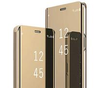 Custodia per Samsung Galaxy S24 Ultra 5G - Clear View Specchio Standing Flip Case Smart Mirror Magnetic con Shell Protettiva (D'oro)