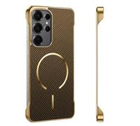 Custodia per Samsung Galaxy S24 Ultra senza cornice, compatibile con Mag-Safe Magnet Wireless [sensazione originale senza bordo] Slim Carbon Fiber Texture Custodia protettiva antiurto (marrone)