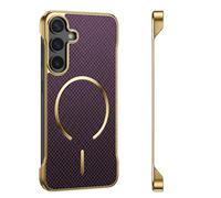Custodia per Samsung Galaxy S25 Plus, senza cornice, compatibile con Mag-Safe Magnet Wireless [sensazione originale senza bordo] Slim Carbon Fiber Texture Custodia protettiva antiurto (viola)
