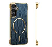 Custodia per Samsung Galaxy S25, senza cornice, compatibile con Mag-Safe Magnet Wireless [sensazione originale senza bordo] Slim Carbon Fiber Texture Custodia protettiva antiurto (blu)