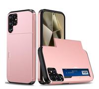 Custodia per Samsung Galaxy S25 Ultra con portacarte Portafoglio Custodia Armatura Samsung Galaxy S25 Ultra Custodia PC TPU 2 in 1 a doppio strato Custodia paraurti antiurto -(Oro rosa)
