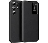 Custodia per Samsung Galaxy S25 Ultra, Smart View Window Flip Cover Slim Protezione a 360 Gradi PC PU Antigraffio Anti-impronta Slot per Schede Nascosto, Nero