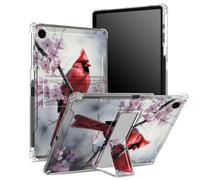 Custodia per Samsung Galaxy Tab A9 8,7" modello 2023 SM-X110/X115/X117 con portapenne, retro trasparente con fiori di Sakura uccellino rosso, protezione angolare antiurto con cavalletto rigido