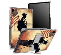 Custodia per Samsung Galaxy Tab A9 8,7" modello 2023 SM-X110/X115/X117 con portapenne, retro trasparente con bandiera soldato, protezione angolare antiurto con cavalletto rigido