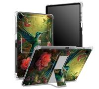 Custodia per Samsung Galaxy Tab A9+/A9 Plus 11" 2023 (SM-X210/X216/X218) con portapenne, retro trasparente con fiore rosso colibrì, copertura antiurto angolare con cavalletto