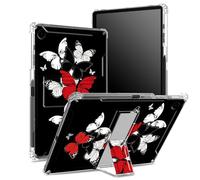 Custodia per Samsung Galaxy Tab A9+/A9 Plus 11" 2023 (SM-X210/X216/X218) con portapenne, retro trasparente con farfalle rosse, nere e bianche, copertura antiurto angolare con cavalletto