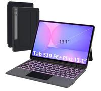 Custodia per Samsung Galaxy Tab S10 FE+ Plus da 13,1 pollici, con tastiera: Tab S10fe+ Plus 2025, tastiera tedesca QWERTZ layout con touchpad, illuminazione a 7 colori, tastiera senza fili, con